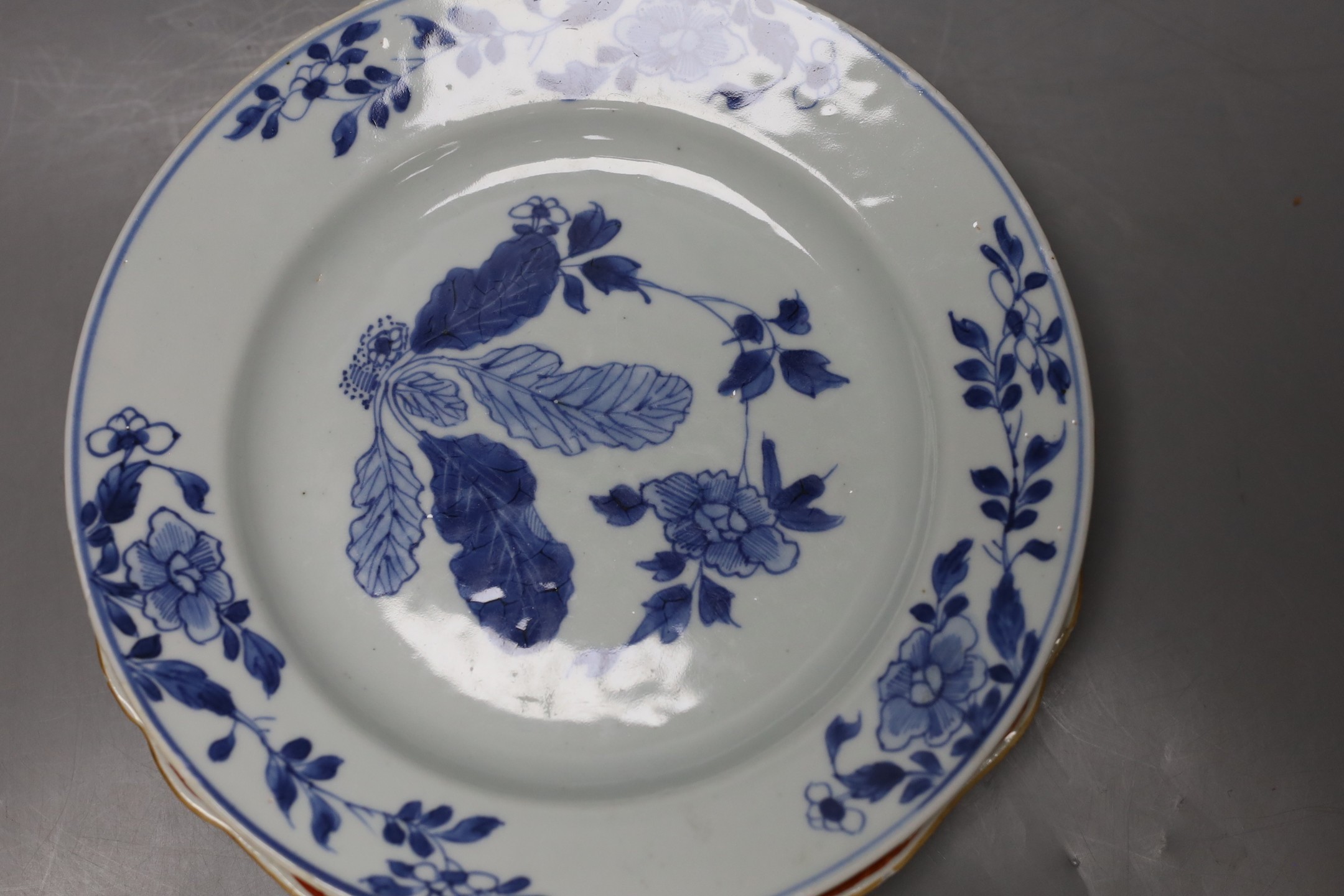 A group of 18th / 19th century Chinese blue and white plates and bowls, Largest 22 cm diameter